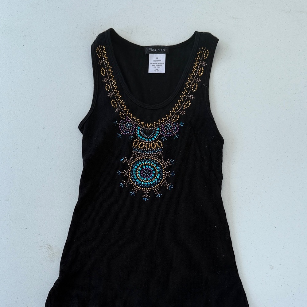 Fleurish Black Beaded Tank Top
